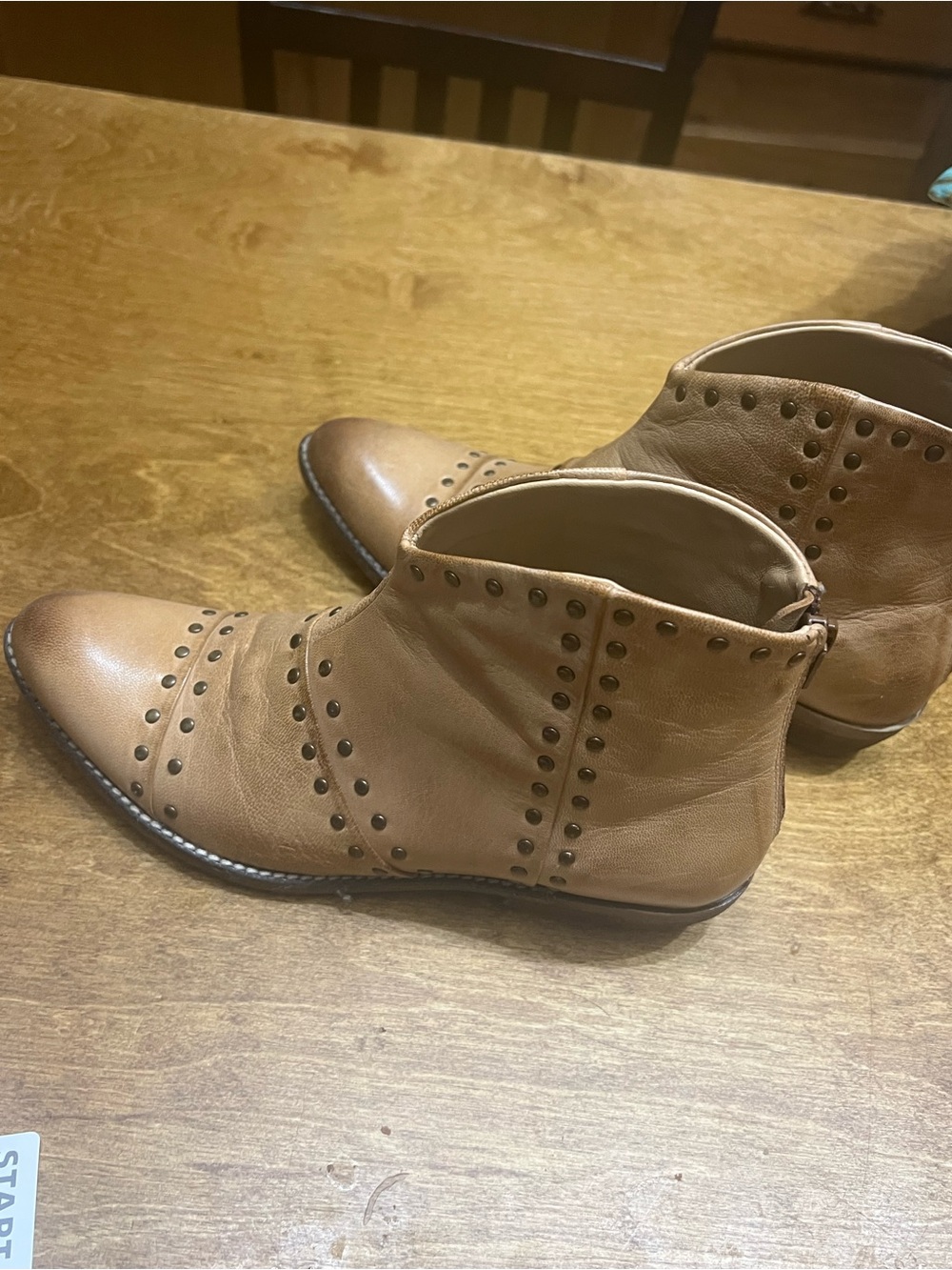 Women's Tan Studded Leather Ankle Boots - Classic Casual